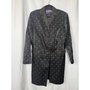 Vintage Women's Jacket Metallic Black Beaded Long Blazer Dress Coat Size 12